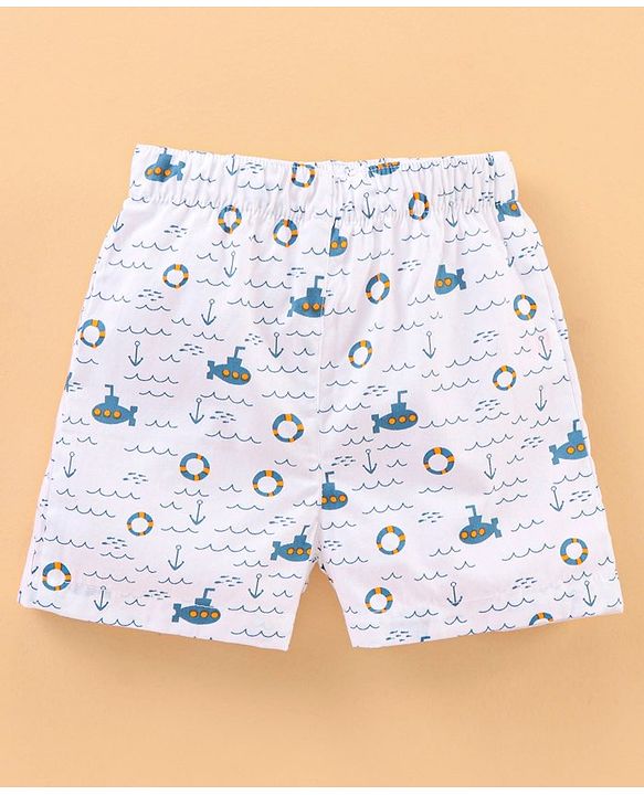 Babyhug Knee Length Cotton Quick Dry Boxers Check Submarine And Space Print Pack Of 3 - Blue Red White