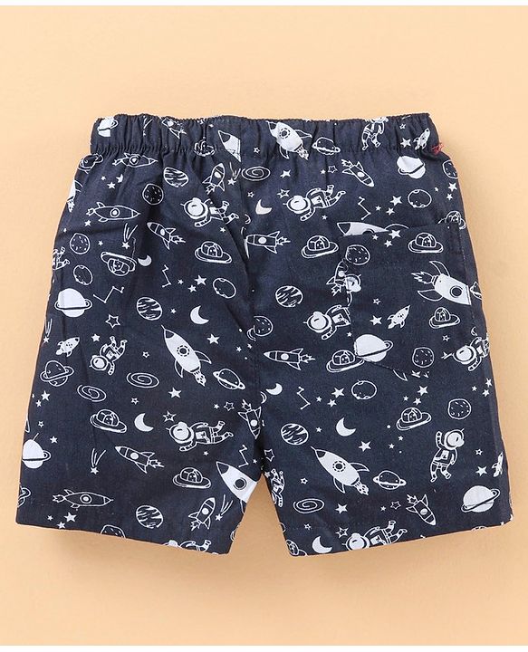 Babyhug Knee Length Cotton Quick Dry Boxers Check Submarine And Space Print Pack Of 3 - Blue Red White