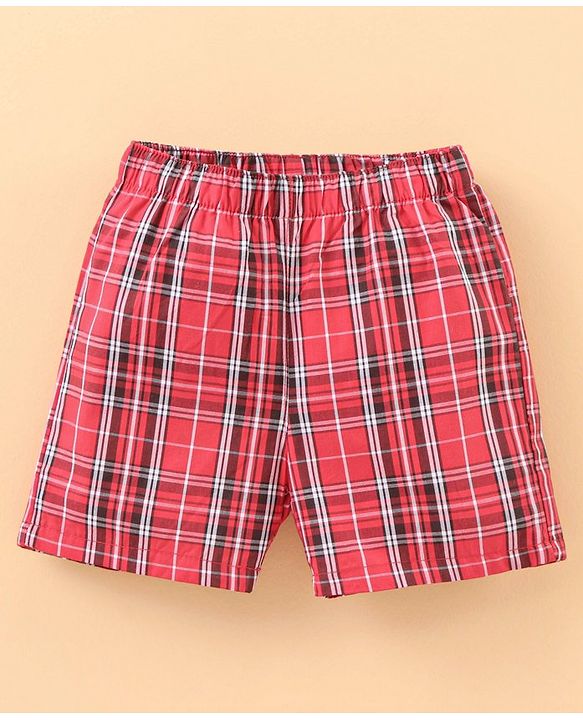 Babyhug Knee Length Cotton Quick Dry Boxers Check Submarine And Space Print Pack Of 3 - Blue Red White