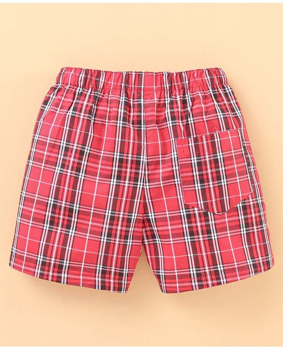 Babyhug Knee Length Cotton Quick Dry Boxers Check Submarine And Space Print Pack Of 3 - Blue Red White
