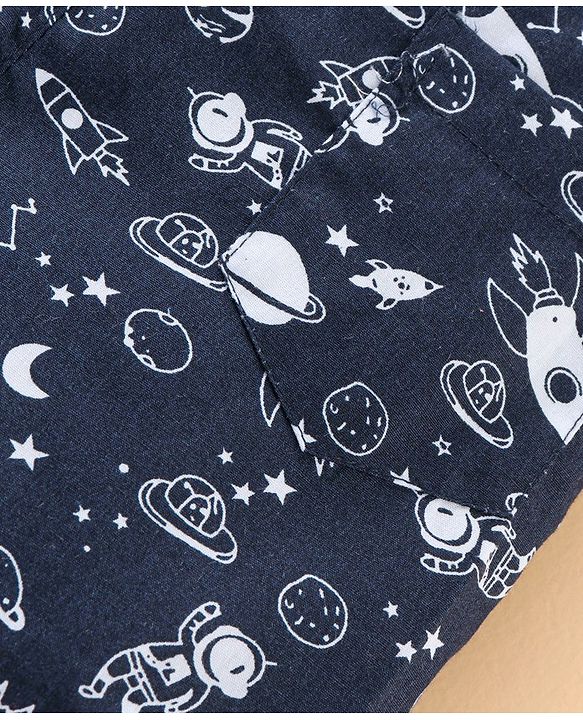 Babyhug Knee Length Cotton Quick Dry Boxers Check Submarine And Space Print Pack Of 3 - Blue Red White
