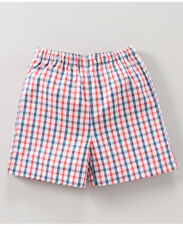 Babyhug Knee Length Cotton Boxer Check Pattern And Cycle Print Pack Of 3 - Blue White Red Orange