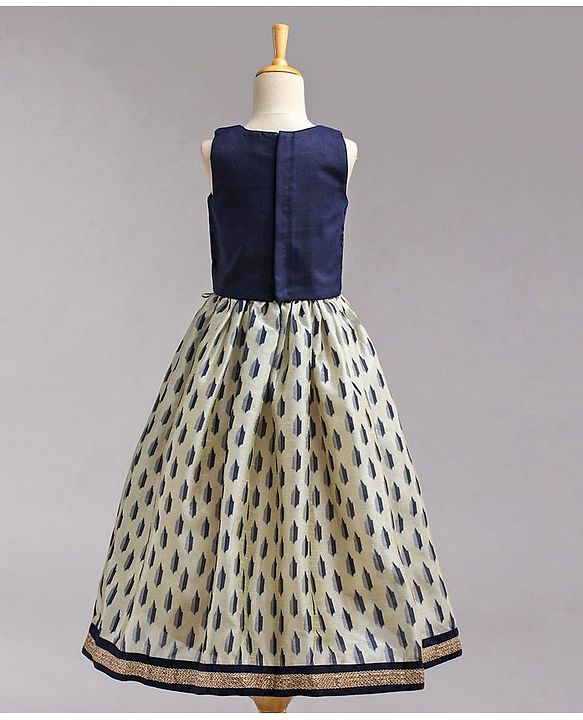 Babyhug Sleeveless Embroidered Choli Lehenga and Dupatta Set All Over Printed - Royal Blue Cream - 18-24m Off White/Cream