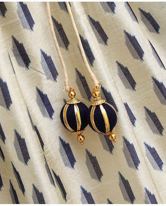 Babyhug Sleeveless Embroidered Choli Lehenga and Dupatta Set All Over Printed - Royal Blue Cream - 18-24m Off White/Cream