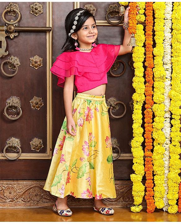 Babyhug Half Sleeves Top and Skirt Printed - Yellow - 18-24m Yellow