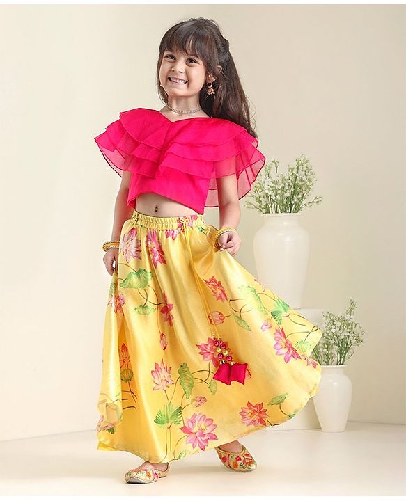 Babyhug Half Sleeves Top and Skirt Printed - Yellow - 18-24m Yellow