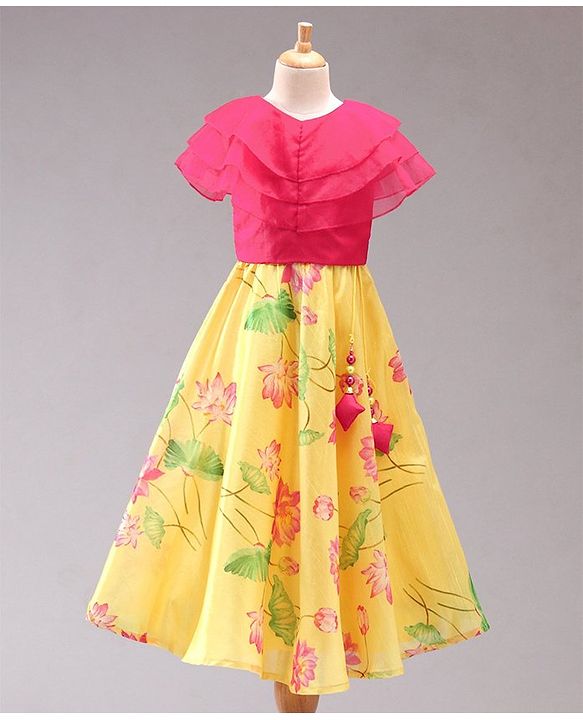 Babyhug Half Sleeves Top and Skirt Printed - Yellow - 18-24m Yellow