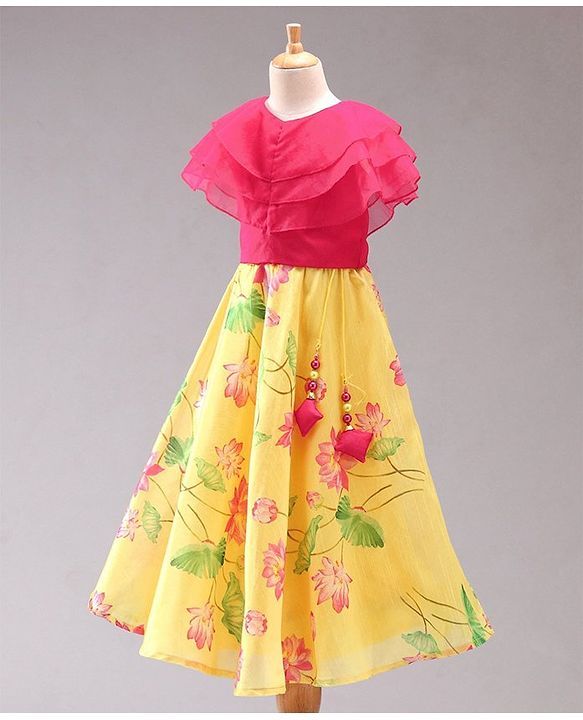 Babyhug Half Sleeves Top and Skirt Printed - Yellow - 18-24m Yellow