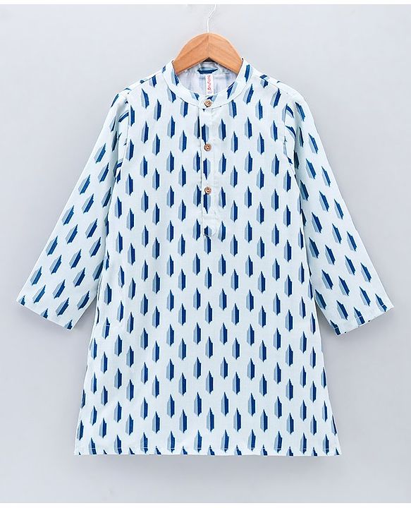Babyhug Full Sleeves Cotton Kurta & Pyjama Set Printed - Navy Blue