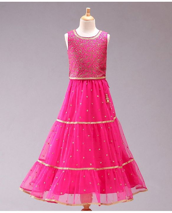 Babyhug Sleeveless Embellished Choli Lehenga and Dupatta Set with Beads Floral Embroidery - Pink - 2-3Y Pink