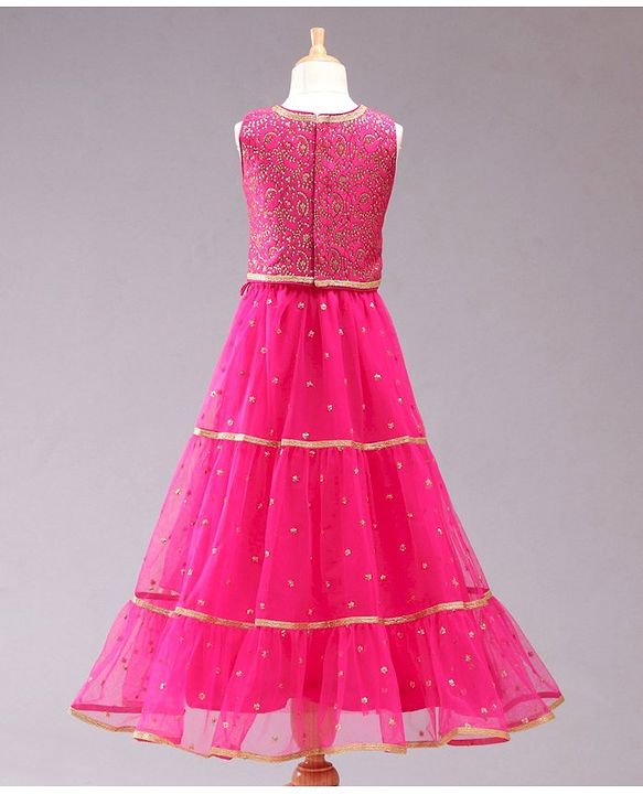 Babyhug Sleeveless Embellished Choli Lehenga and Dupatta Set with Beads Floral Embroidery - Pink - 2-3Y Pink