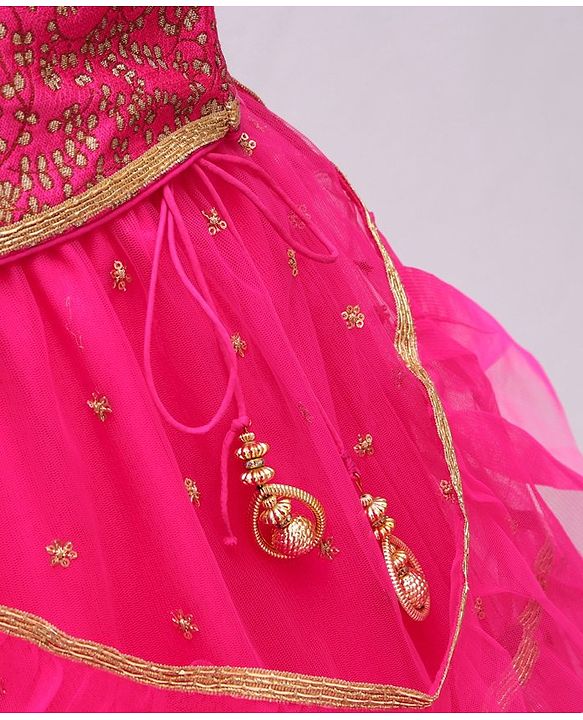 Babyhug Sleeveless Embellished Choli Lehenga and Dupatta Set with Beads Floral Embroidery - Pink - 2-3Y Pink