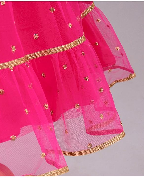 Babyhug Sleeveless Embellished Choli Lehenga and Dupatta Set with Beads Floral Embroidery - Pink - 2-3Y Pink