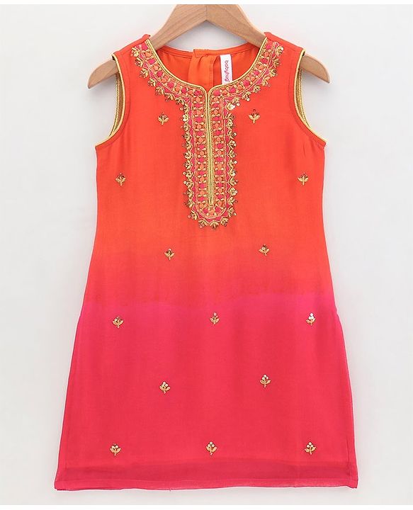 Babyhug Sleeveless Kurti Churidar Set with Dupatta Sequin- Red