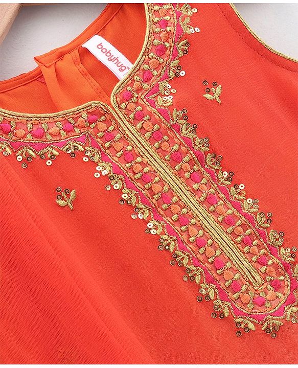 Babyhug Sleeveless Kurti Churidar Set with Dupatta Sequin- Red