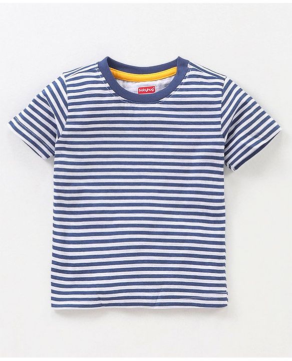 Babyhug Half Sleeves T-Shirt & Dungaree Set Striped & Tiger Print & Applique - Blue Yellow