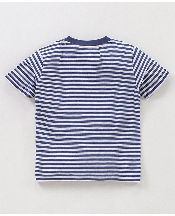 Babyhug Half Sleeves T-Shirt & Dungaree Set Striped & Tiger Print & Applique - Blue Yellow