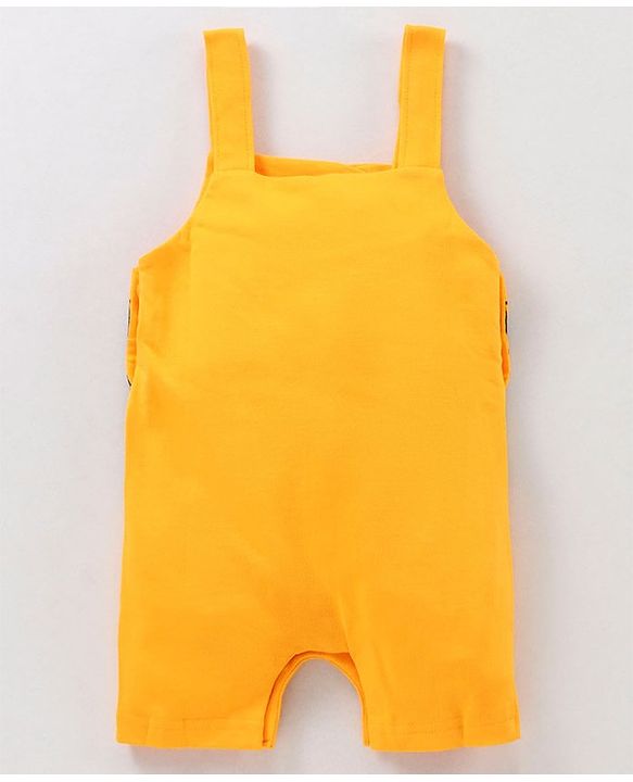 Babyhug Half Sleeves T-Shirt & Dungaree Set Striped & Tiger Print & Applique - Blue Yellow