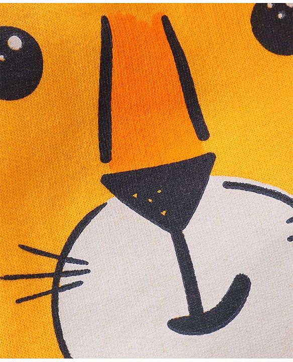 Babyhug Half Sleeves T-Shirt & Dungaree Set Striped & Tiger Print & Applique - Blue Yellow