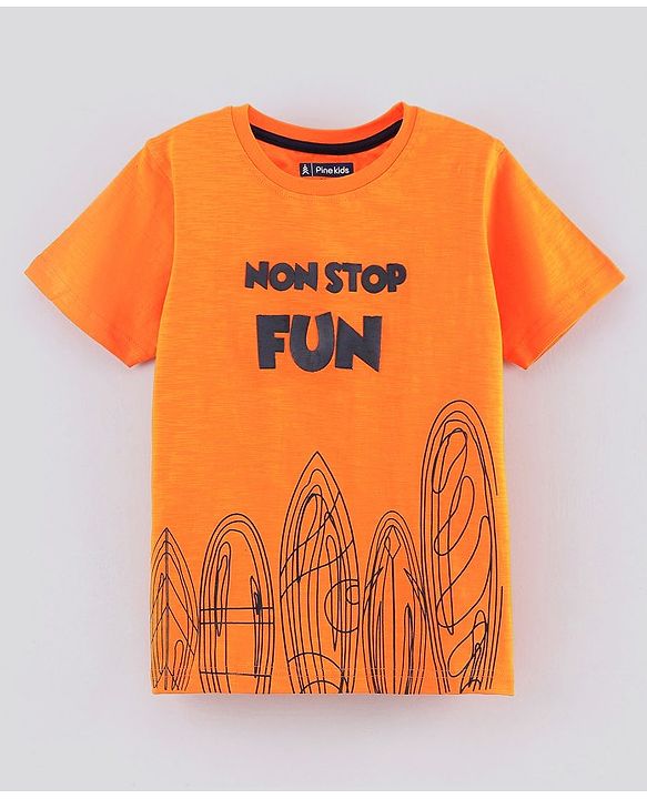 Pine Kids Bio Washed Half Sleeves T Shirt Text Print - Orange