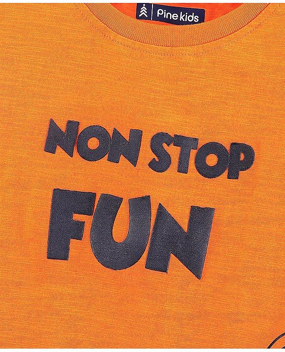 Pine Kids Bio Washed Half Sleeves T Shirt Text Print - Orange