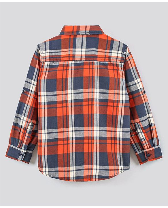 Pine Kids Full Sleeves Shirt Checks Print - Orange
