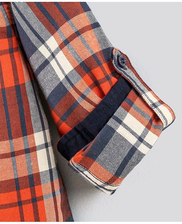 Pine Kids Full Sleeves Shirt Checks Print - Orange
