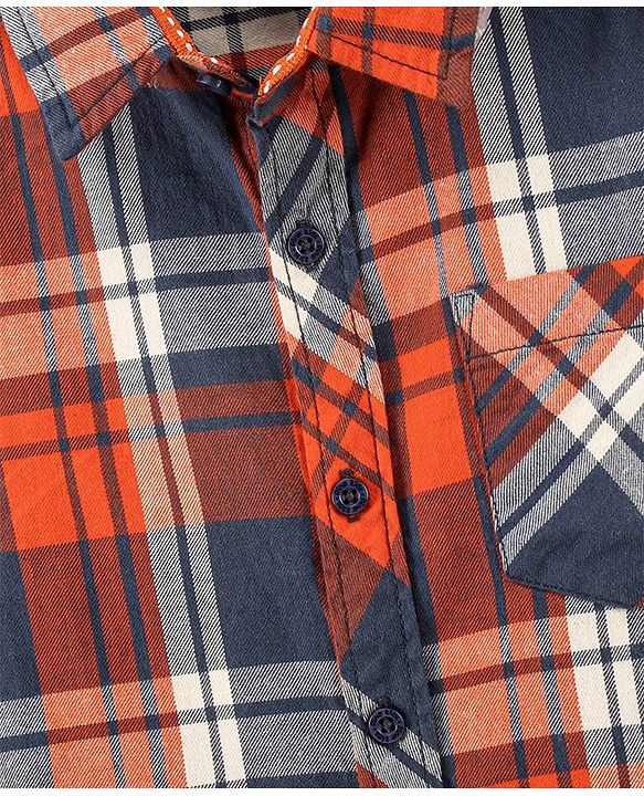 Pine Kids Full Sleeves Shirt Checks Print - Orange