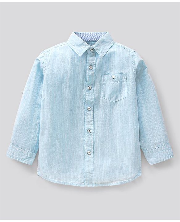 Pine Kids Full Sleeves Softener Washed Linen Shirt - Light Blue