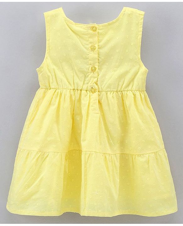 Babyhug 100% Cotton Sleeveless Tiered Frock with Swiss Dot & Floral Embroidery - Yellow