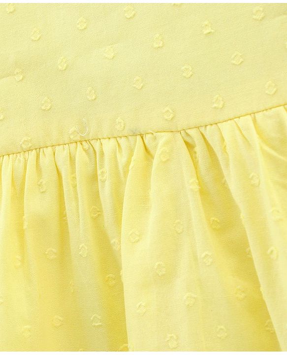 Babyhug 100% Cotton Sleeveless Tiered Frock with Swiss Dot & Floral Embroidery - Yellow