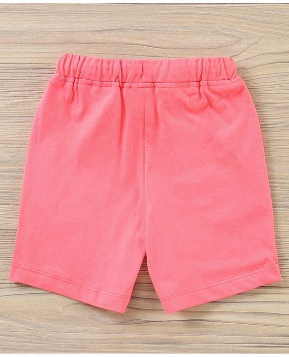 Babyhug Half Sleeves T-Shirt & Shorts Stripes & Car Print - White Pink