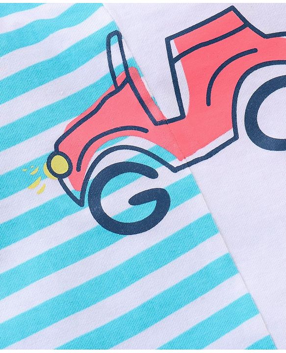Babyhug Half Sleeves T-Shirt & Shorts Stripes & Car Print - White Pink