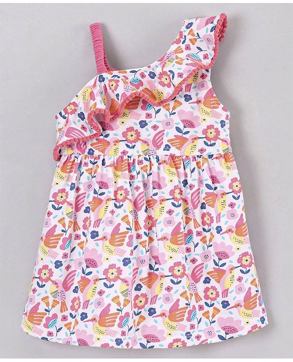 Babyhug Sleeveless Frock Flower Applique - White