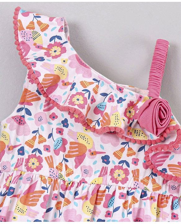 Babyhug Sleeveless Frock Flower Applique - White