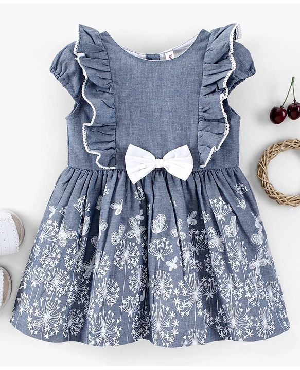 Babyhug Cap Sleeves Frock Floral Print- Blue
