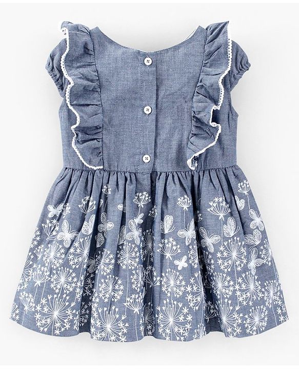 Babyhug Cap Sleeves Frock Floral Print- Blue