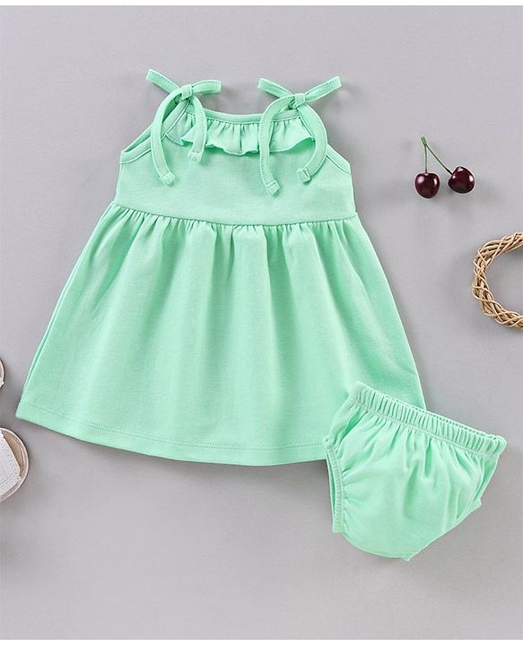 Babyhug 100% Cotton Singlet Sleeves Solid Frock With Bloomer - Mint