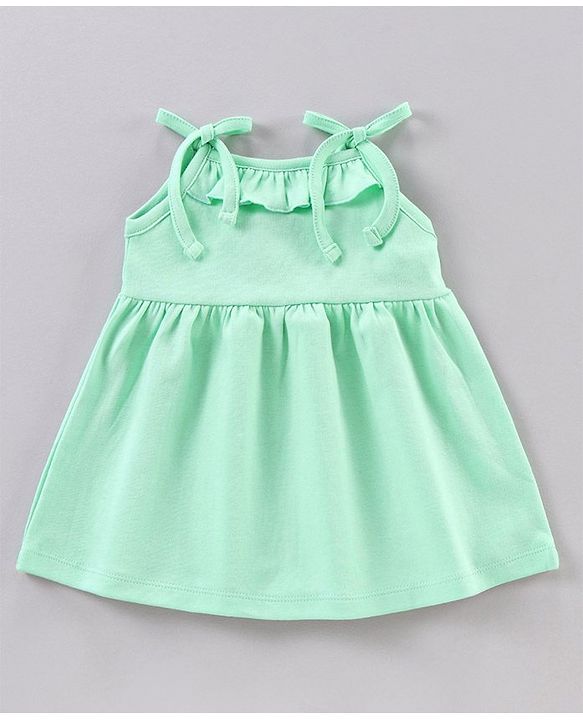 Babyhug 100% Cotton Singlet Sleeves Solid Frock With Bloomer - Mint
