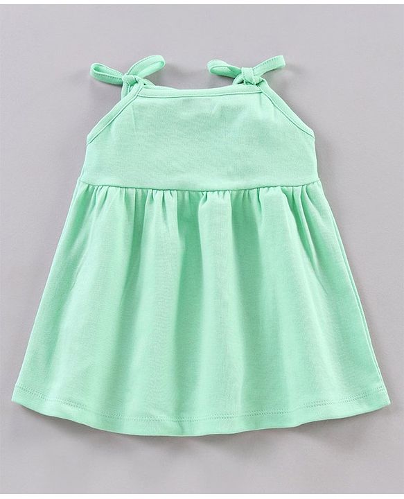 Babyhug 100% Cotton Singlet Sleeves Solid Frock With Bloomer - Mint