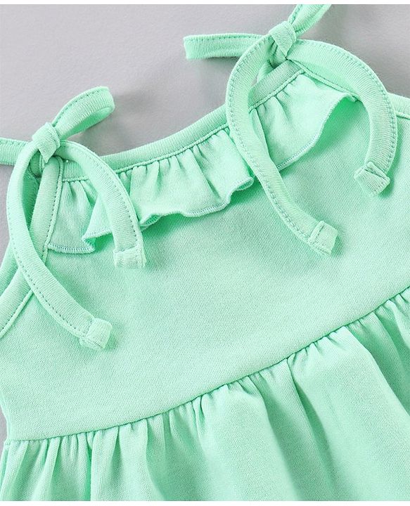 Babyhug 100% Cotton Singlet Sleeves Solid Frock With Bloomer - Mint