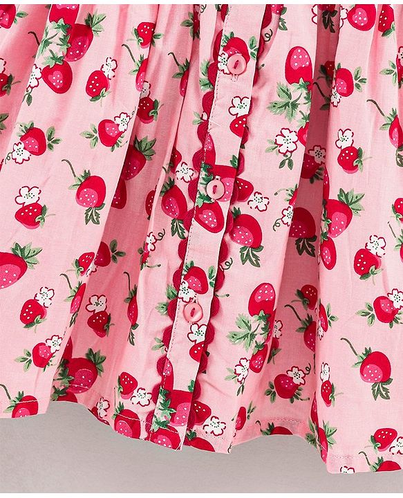 Babyhug Half Sleeves Frock Strawberry Print - Pink