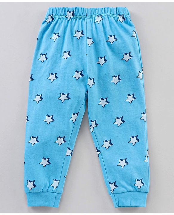 Babyhug Full Sleeves Pyjama Set Text & Star Print - Blue