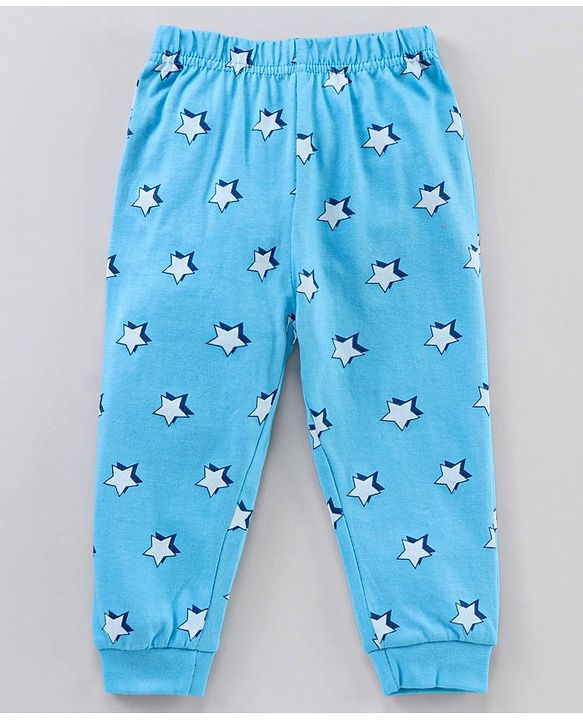 Babyhug Full Sleeves Pyjama Set Text & Star Print - Blue