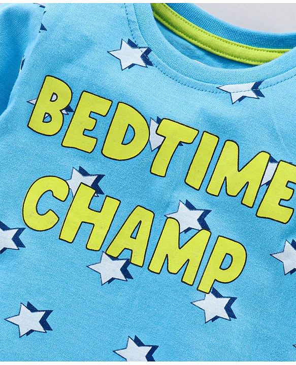 Babyhug Full Sleeves Pyjama Set Text & Star Print - Blue