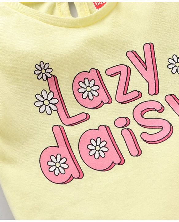 Babyhug Cotton Half Sleeves Pajama Set Text Printed - Pink Yellow