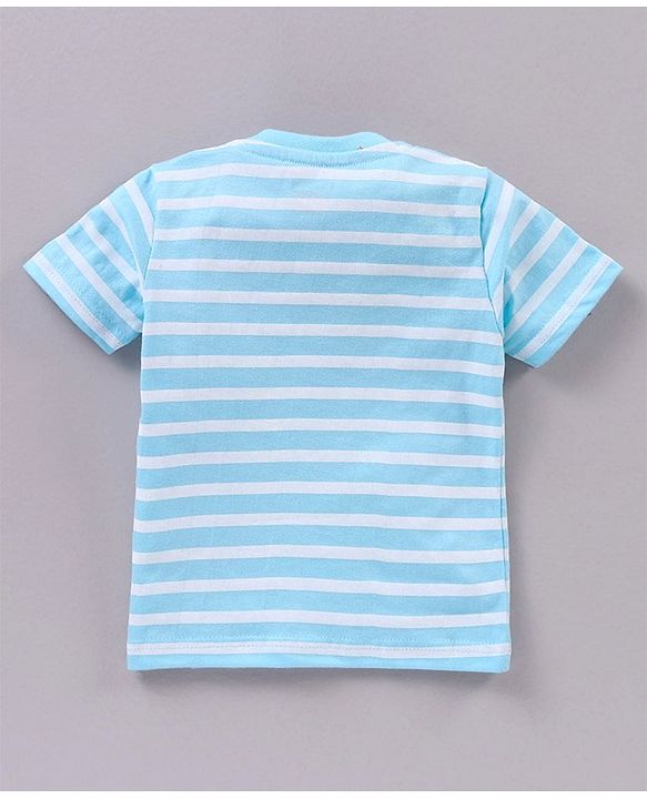 Babyhug Half Sleeves Striped Night Suit Text Print - Blue