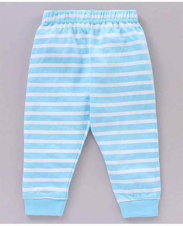 Babyhug Half Sleeves Striped Night Suit Text Print - Blue