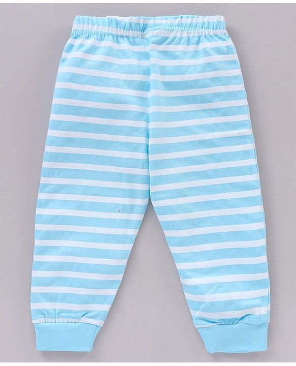 Babyhug Half Sleeves Striped Night Suit Text Print - Blue