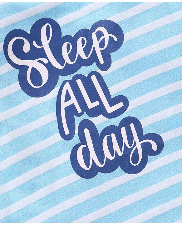 Babyhug Half Sleeves Striped Night Suit Text Print - Blue
